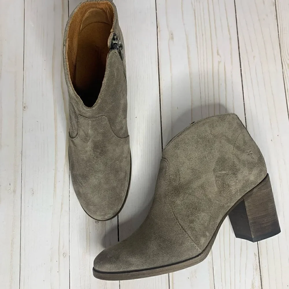 Frye Nora Zip Short Boots Elephant Grey Soft Oiled Suede